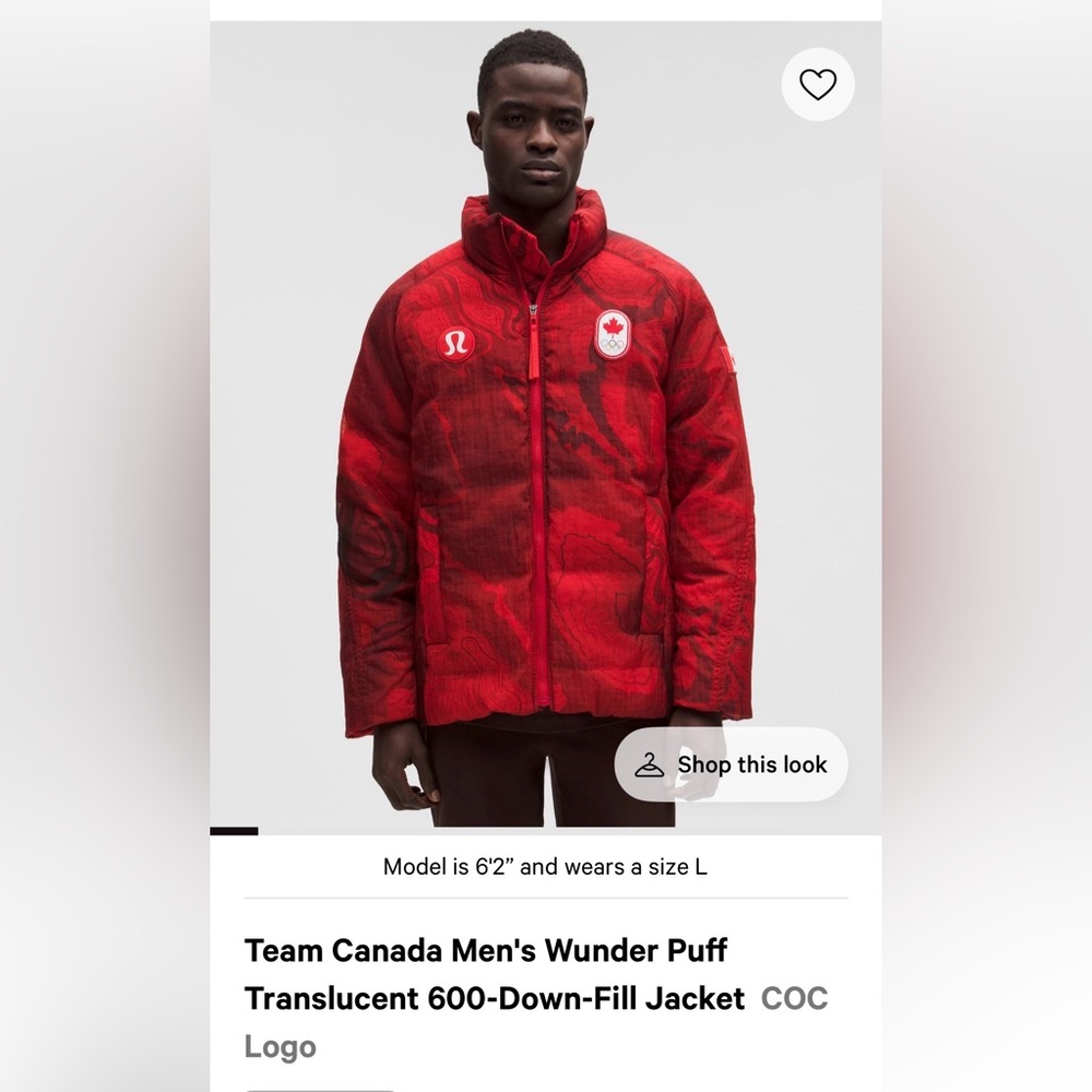 Lululemon Team Canada Men's Red Wunder Puff Jacket